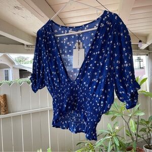 Faithfull the Brand Navy Floral Blouse